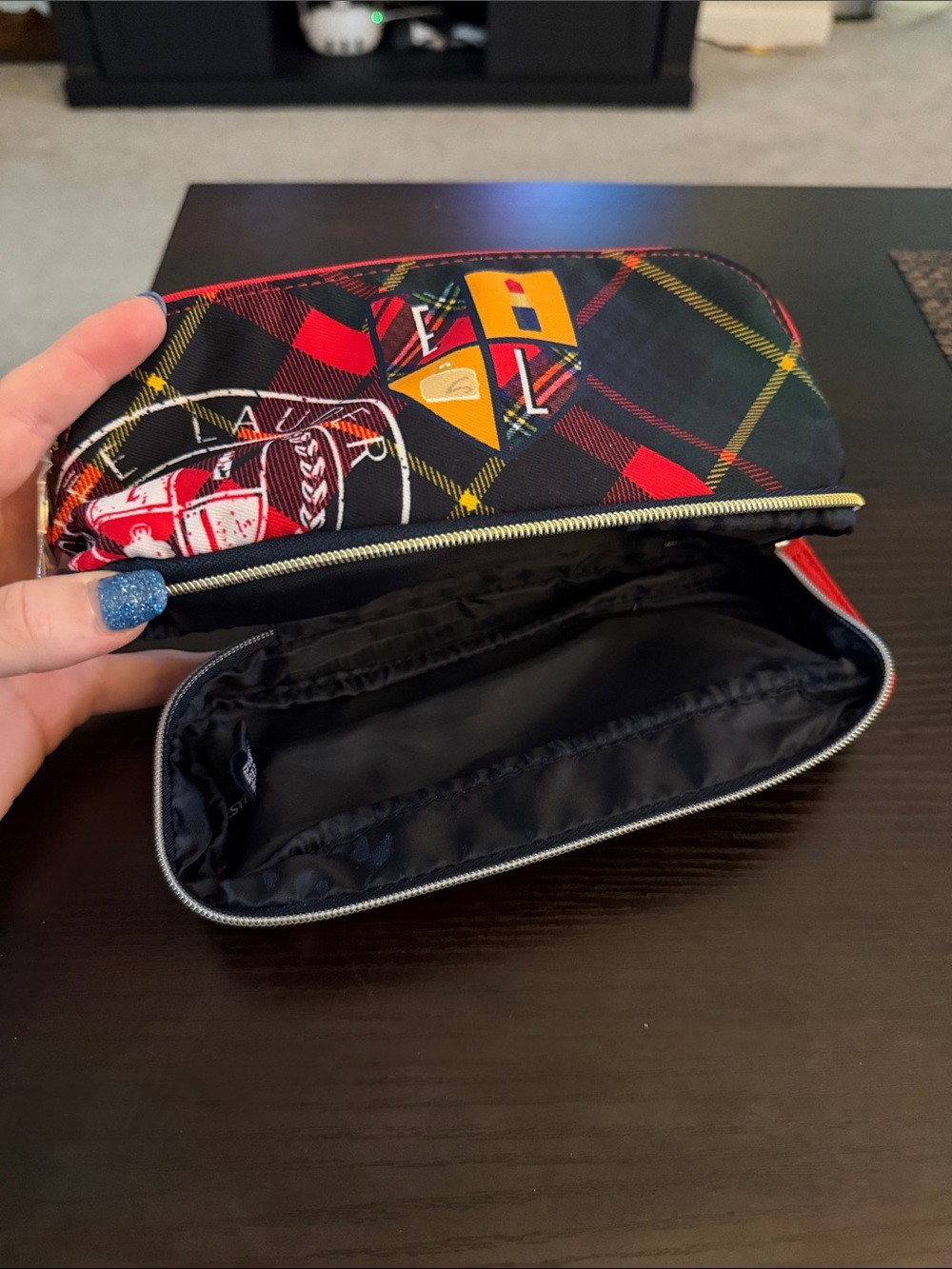 Estée Lauder limited edition Tartan plaid cosmetic bag 2 compartments - Picture 8 of 11